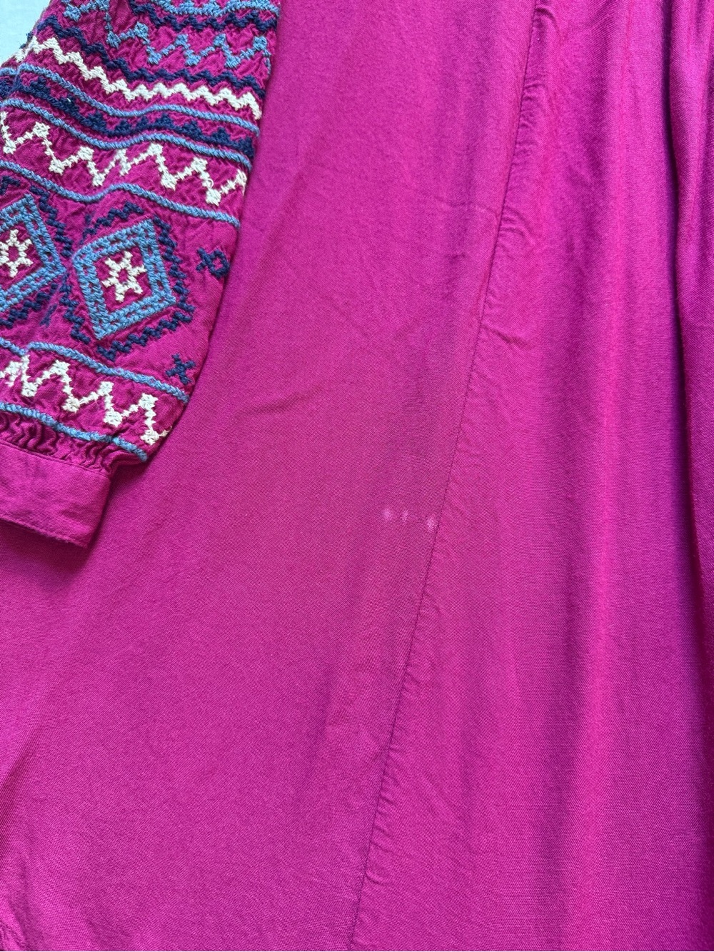 Embroidered Split-Neck Peasant Tunic - Raspberry - Picture 4 of 6